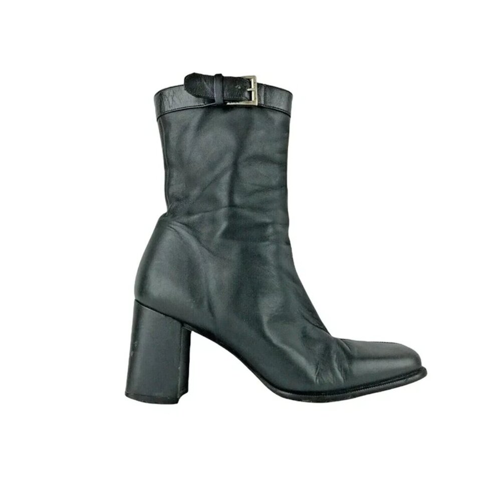 Datelli Womens Black Side Zipper Block Heel‎ Ankle Bootie Size Us 6.5 EUR 37